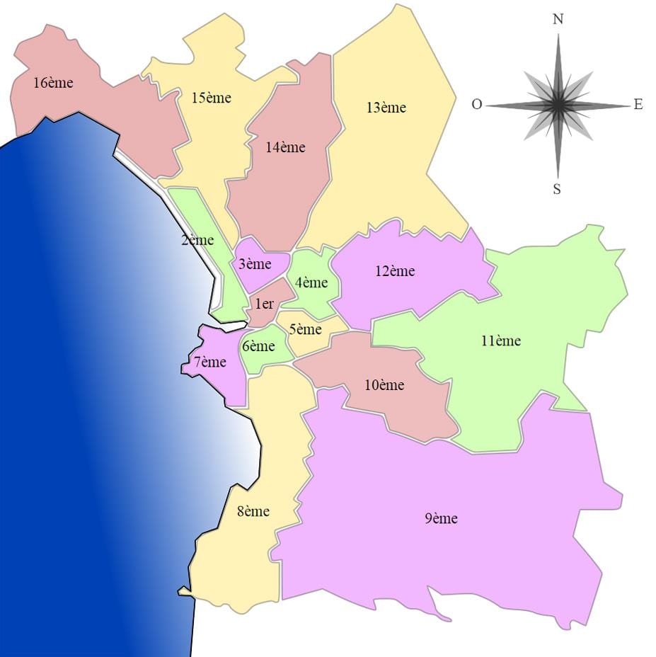 نقشه از مارسی, arrondissement